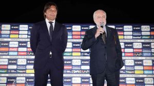 Conte e De Laurentiis - fonte Lapresse - suipedali.it